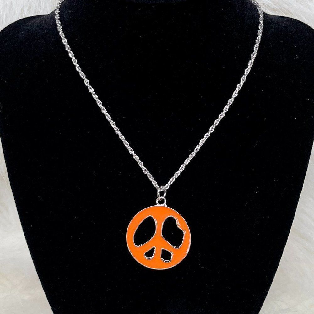 Orange Enamel Peace Sign Necklace #557